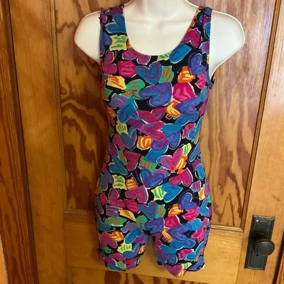 Vintage 80s bright hearts unitard - Picture 10 of 12